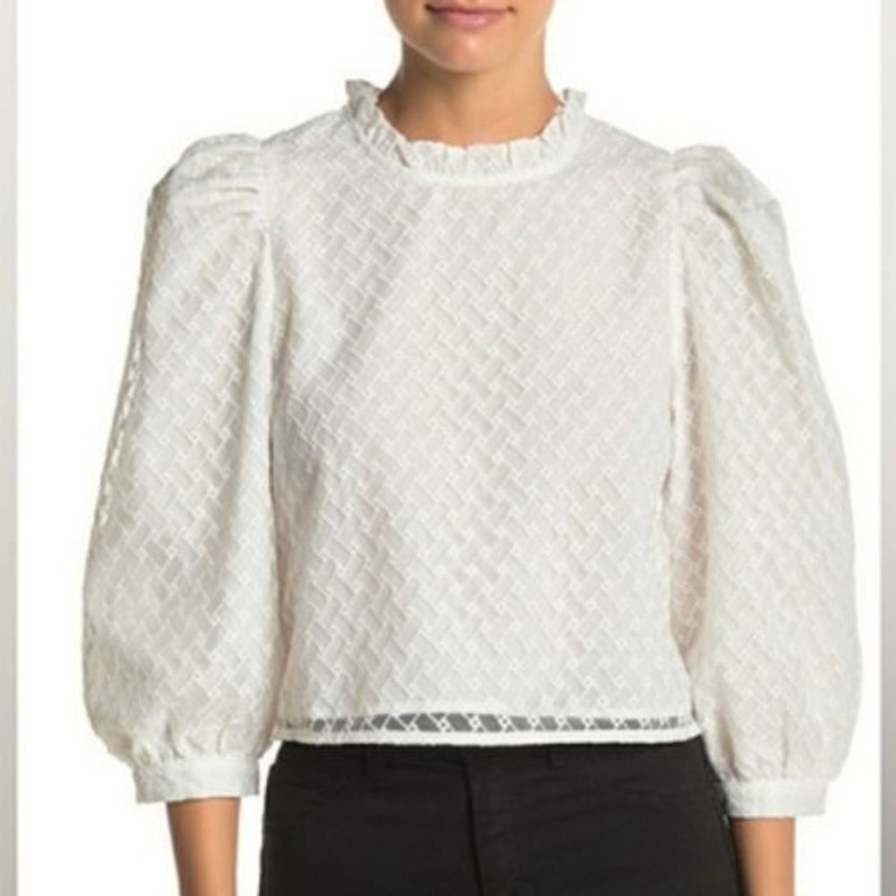 NSR Gala Puff Sleeve Ruffle Trim Crop Top